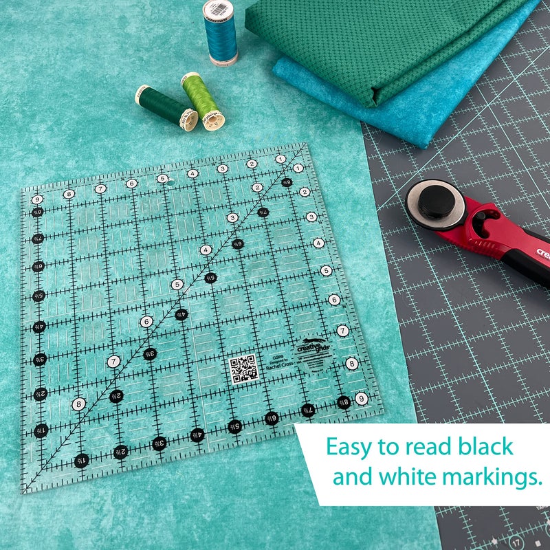 Creative Grids Quilt Ruler 9-1/2in x 9-1/2in Square â€“ CGR9 â€“ Made in USA, Non-Slip Grip Acrylic Quilting, Sewing, Crafting, Patchwork Ruler for Measuring & Cutting Fabric - Image 2